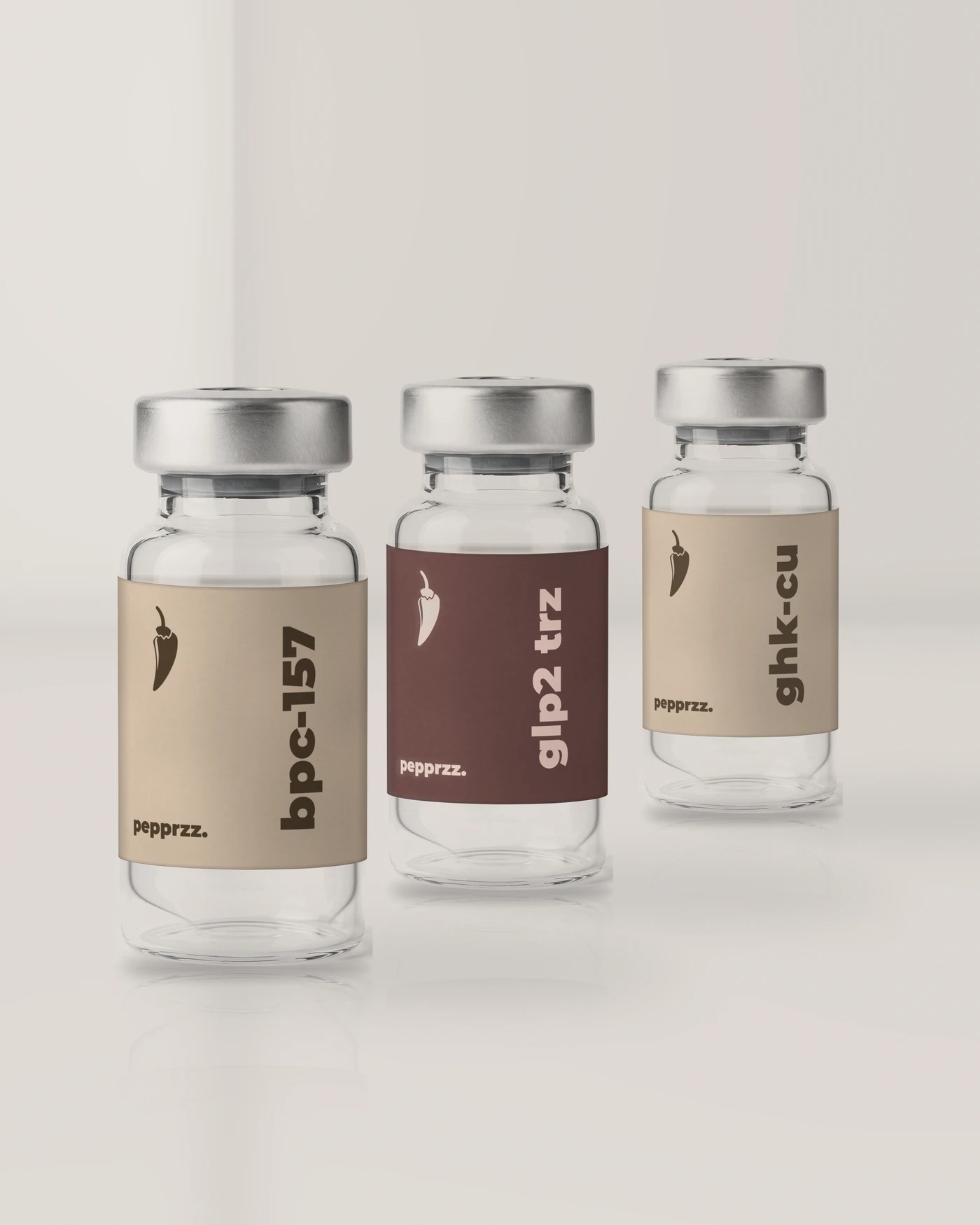 bpc-157, glp2 trz and ghk-cu research vials